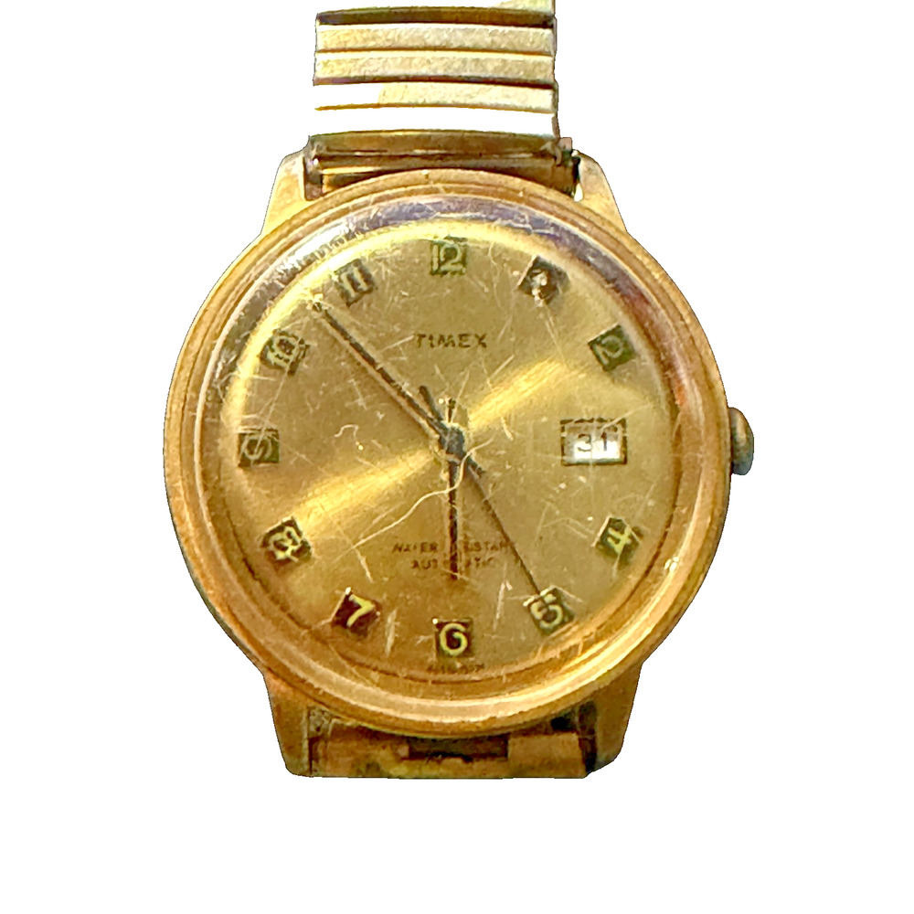 Vintage Timex Mechanical Gold Tone Watch Water Resistant Dust Resistant Men's